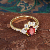 2 Carat Cluster Garnet Promise Ring Unique Oval Shaped Pave Halo Ring